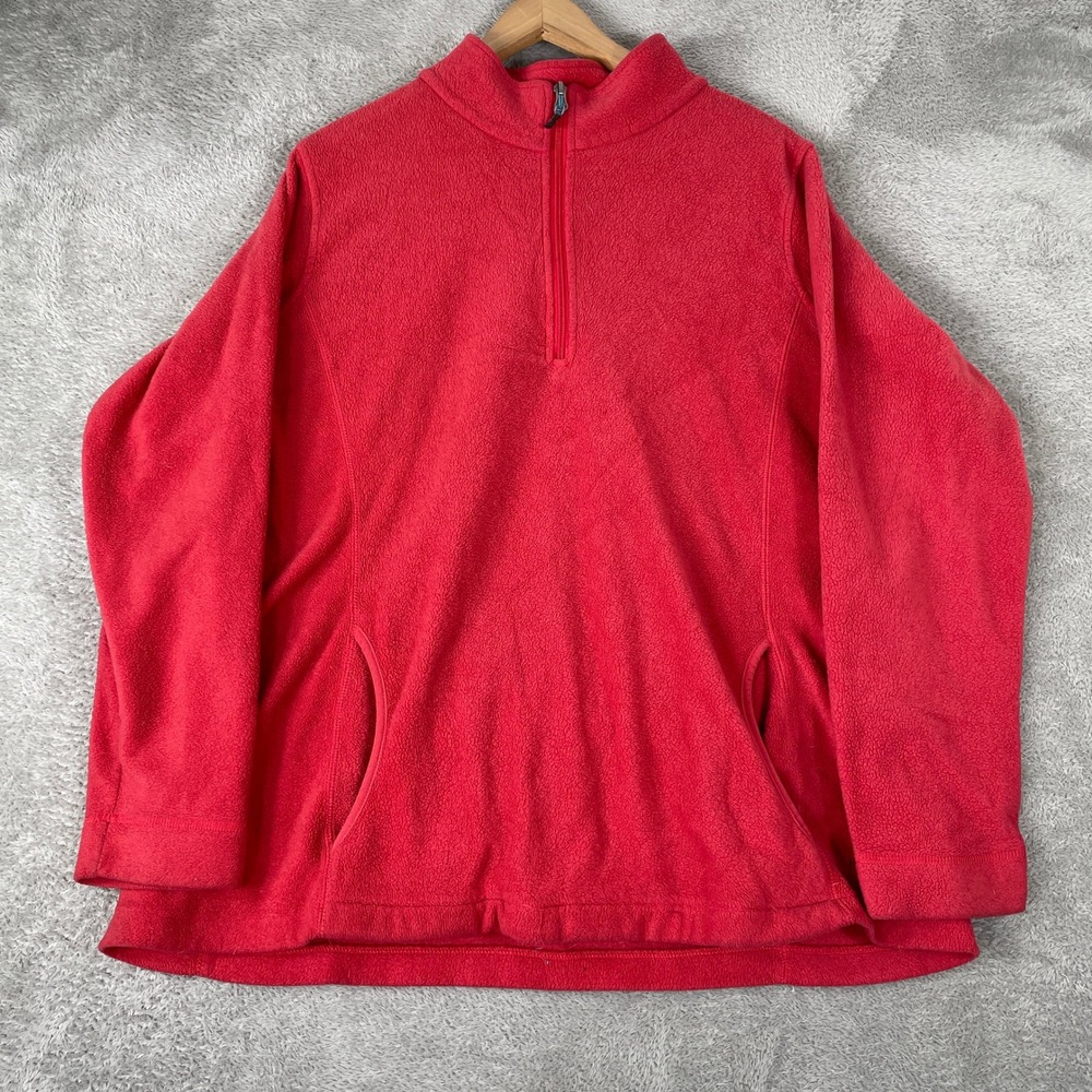 Woolrich Fleece Pullover Mens 2XL Red Quarter Zip Mock Neck Sweater Pocket